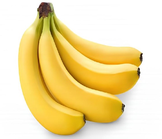 A cluster of ripe bananas arranged on a clean white background