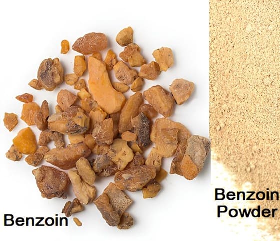 Benzoin A close-up of benzoin pieces with its powder.