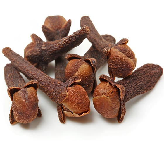 Clove A close-up of cloves arranged on a white background.