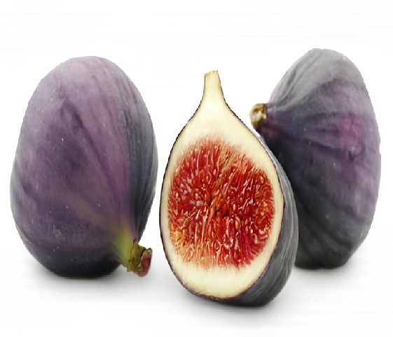 A cluster of fresh figs displayed on a clean white background