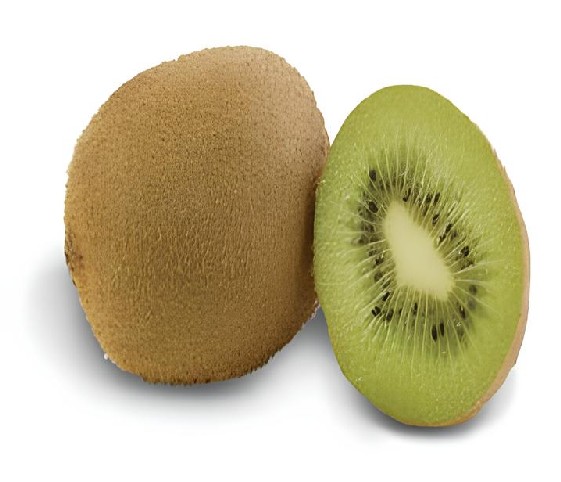 A close-up view of several kiwi fruits.