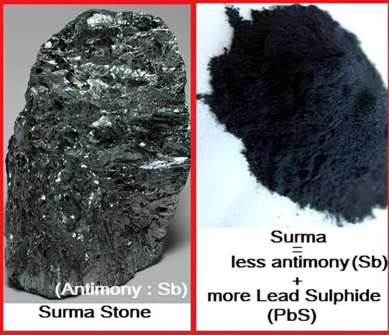 Kohl / Surma An image featuring surma stone and its powder is commonly used in Kohl or Surma for eye makeup applications.