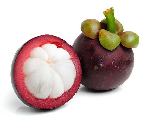 Kokum A whole mangosteen alongside a half-open mangosteen.