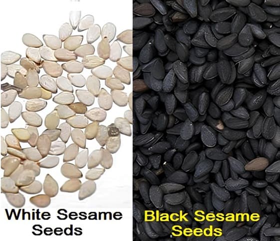 Sesame Seeds A close-up view of white and black sesame seeds.