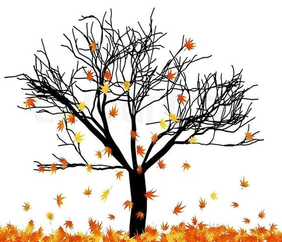 Autumn or Fall Season Vector illustration of a tree with colorful falling leaves, capturing the essence of the fall season.