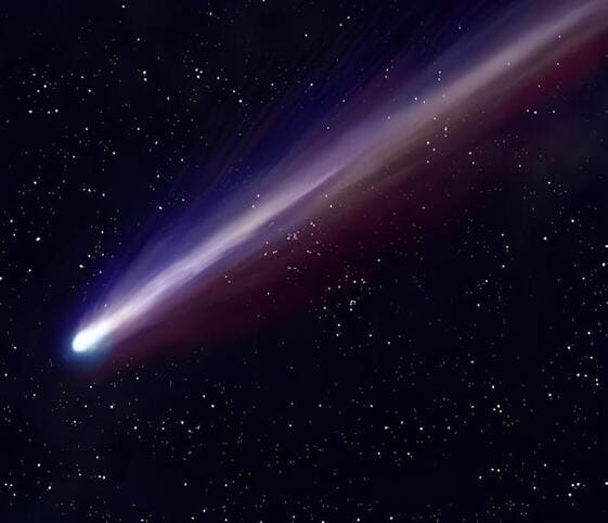 Comet A bright comet streaks across a dark night sky.