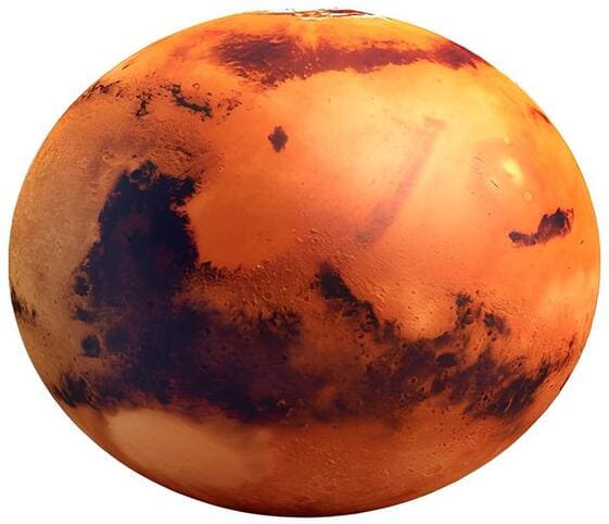 Mars A detailed close-up view of the planet Mars, showcasing its reddish surface and distinct geological features.