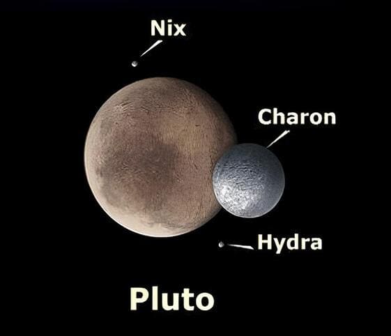 Pluto with Its Moon An illustration of Pluto with its three moons Nix, Charon, and Hydra.