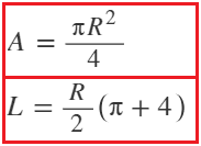 Quarter circle formulae when Radius is given