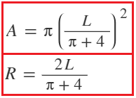 Quarter circle formulae when Circumference is given